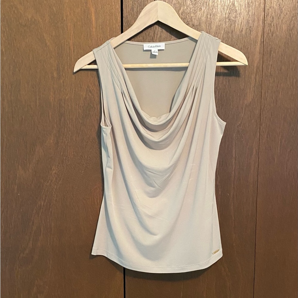 Calvin Klein Women's Small Sleeveless Tan Draped Top